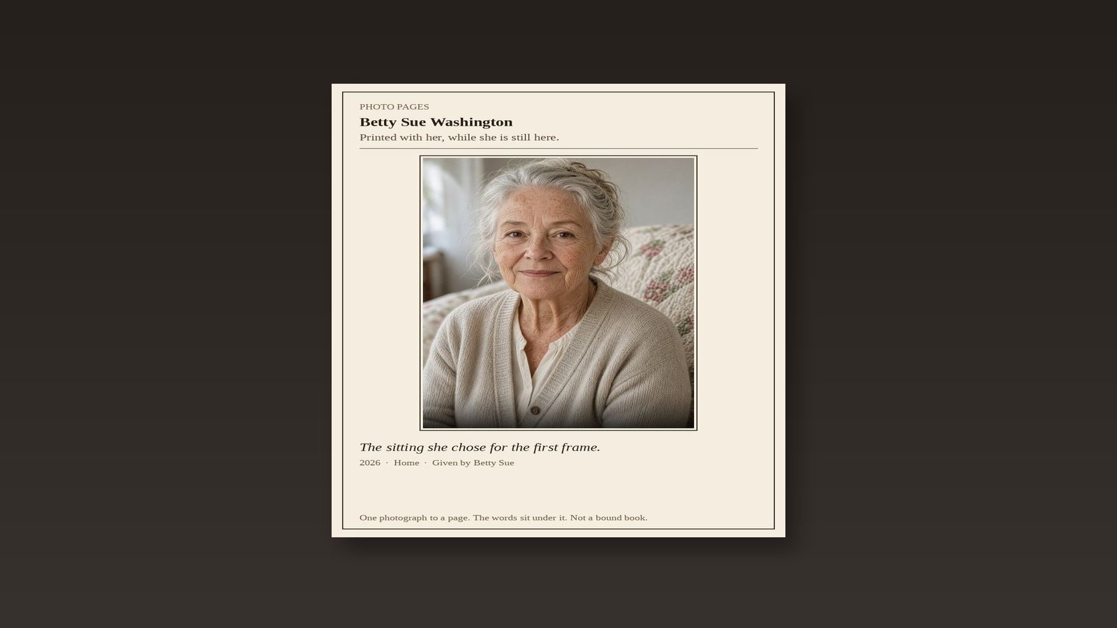 A printed sheet with a photograph and the caption written under it