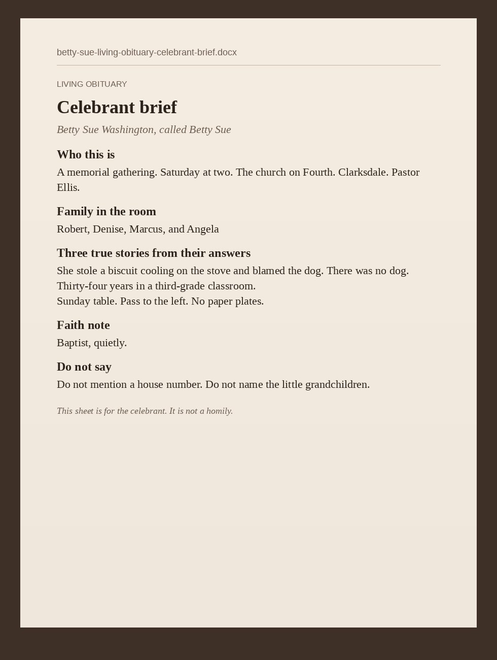 Betty Sue’s celebrant papers as a Word document